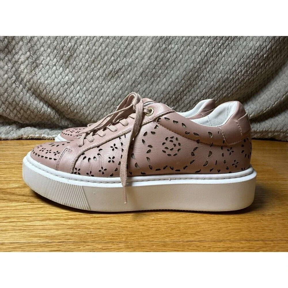 Ted Baker Women's Cwisp Laser Cut Platform Leather Sneakers Dusky Pink Sz 5.5 - Picture 4 of 16